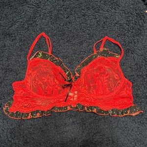 Ravewear Red Lace Bralette Black Trim Bow Goth Festival Lingerie One Size